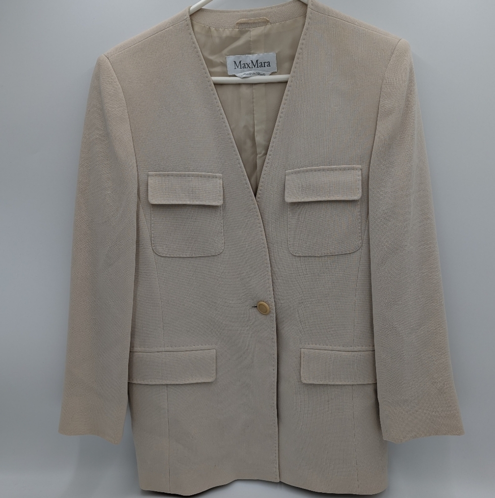 Vintage Max Mara Virgin Wool Blazer Minimalist Old Money Italy Beige Luxe 8